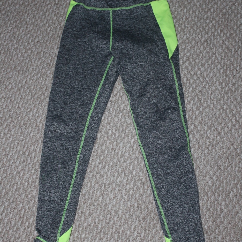 Gray and neon yellow leggings